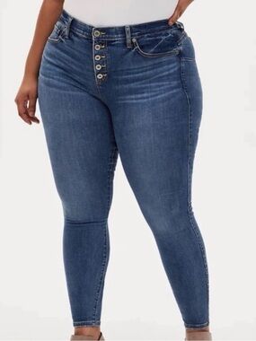torrid Dark Blue Bombshell High-Rise Button-Fly Skinny Jeans